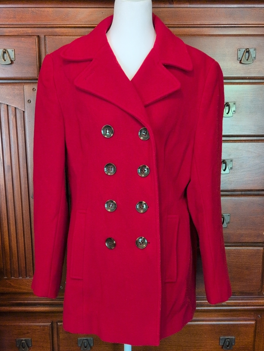 Calvin Klein Women's Red Double-Breasted Peacoat